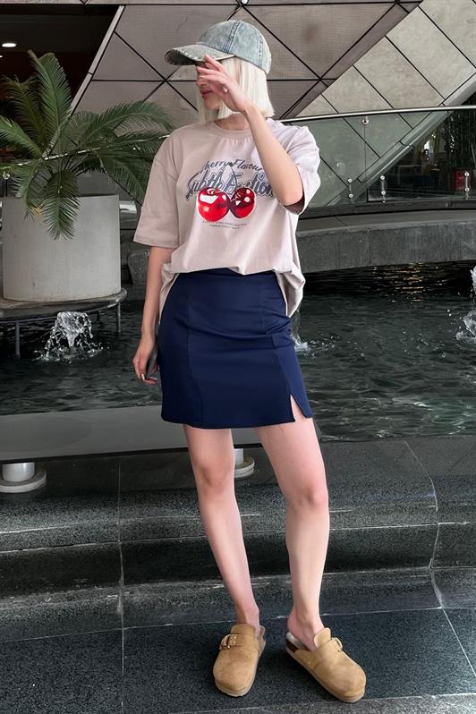 MDX Navy High Waisted Front Slit Short Skirt MG2086 - Empalme