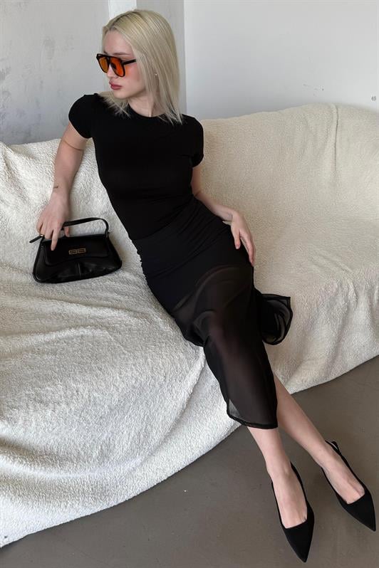 MDX Madmext Black Chiffon Women's Skirt Mg2340 - Marijampolė