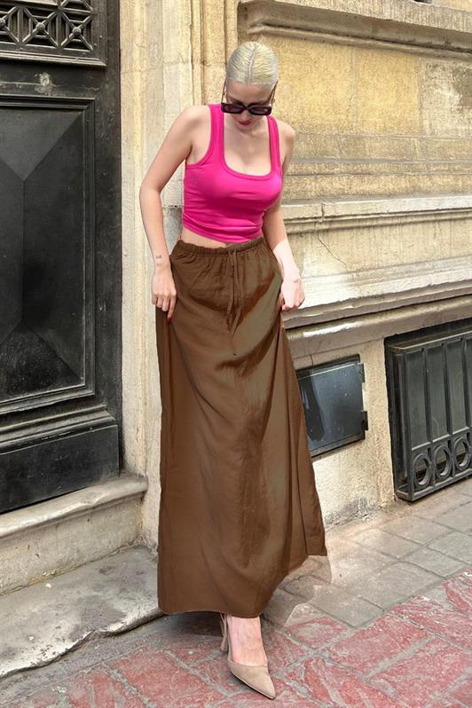 MDX Brown High Waist Elastic Long Women's Skirt MG1979 - Pavia
