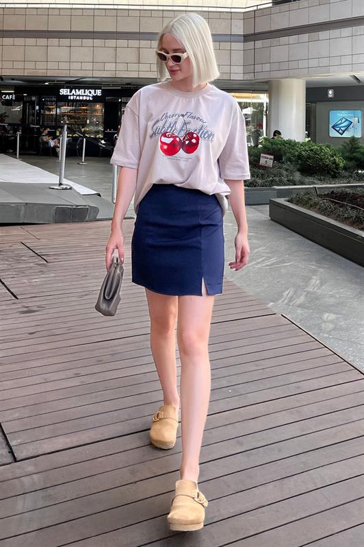 MDX Navy High Waisted Front Slit Short Skirt MG2086 - Empalme