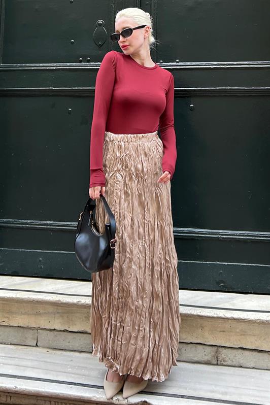 MDX Bright Camel Wrinkled Pattern Women's Skirt MG2290 - Schweinfurt