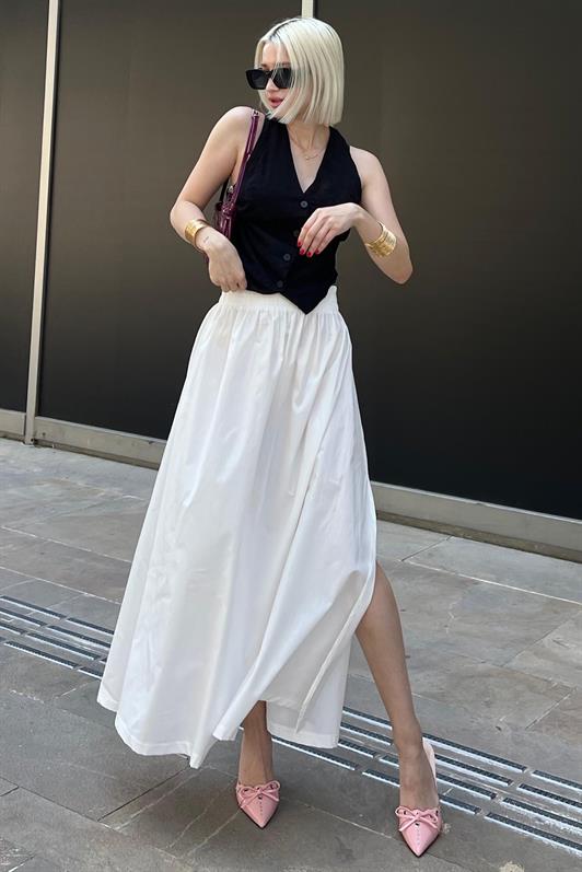 MDX White Basic Slit Midi Skirt MG2092 - Almelo