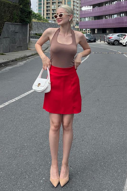 MDX Red High Waist Front Slit Short Skirt MG2086 - O Fallon