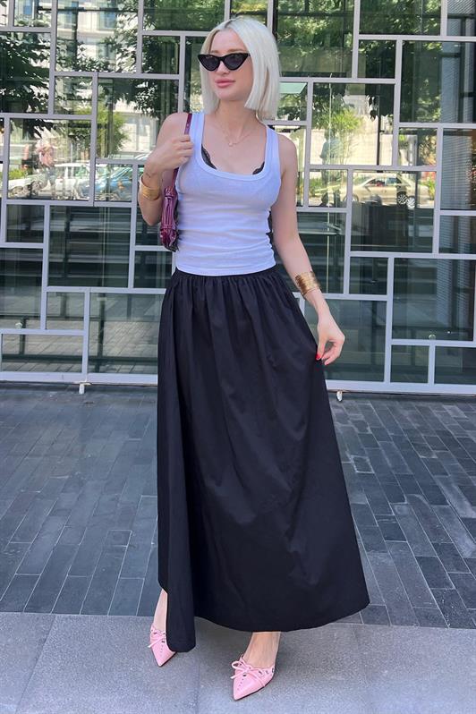 MDX Black Basic Slit Midi Skirt MG2092 - Belfast
