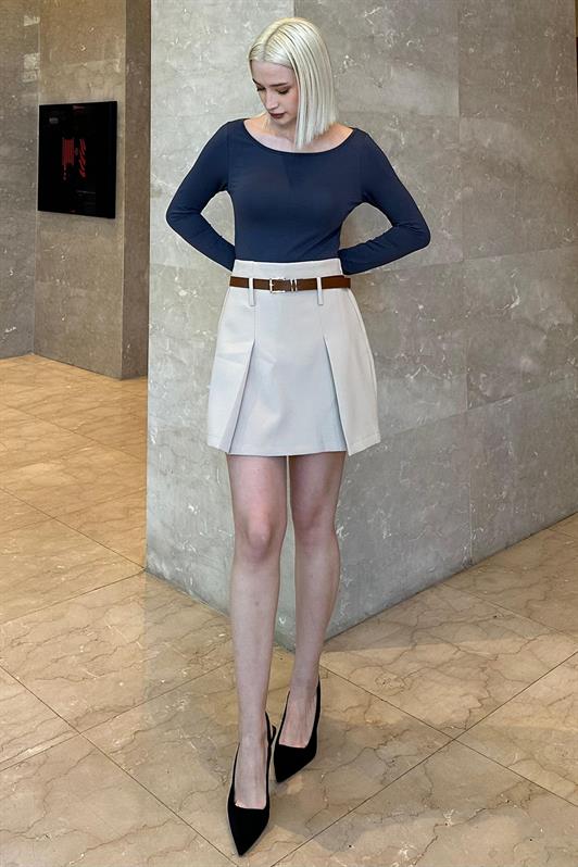 MDX Ecru Pleated Belted Skirted Woman Skirt MG2247 - Lawrence
