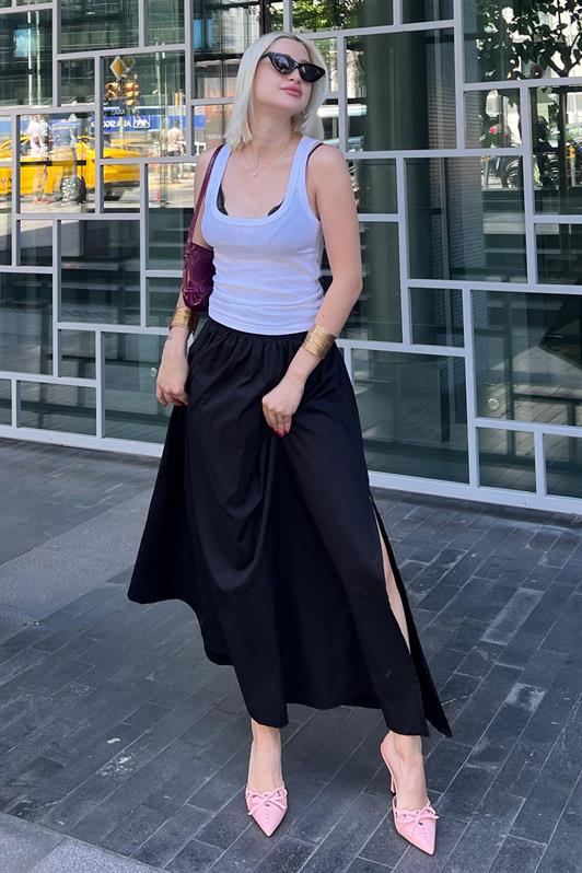 MDX Black Basic Slit Midi Skirt MG2092 - Belfast