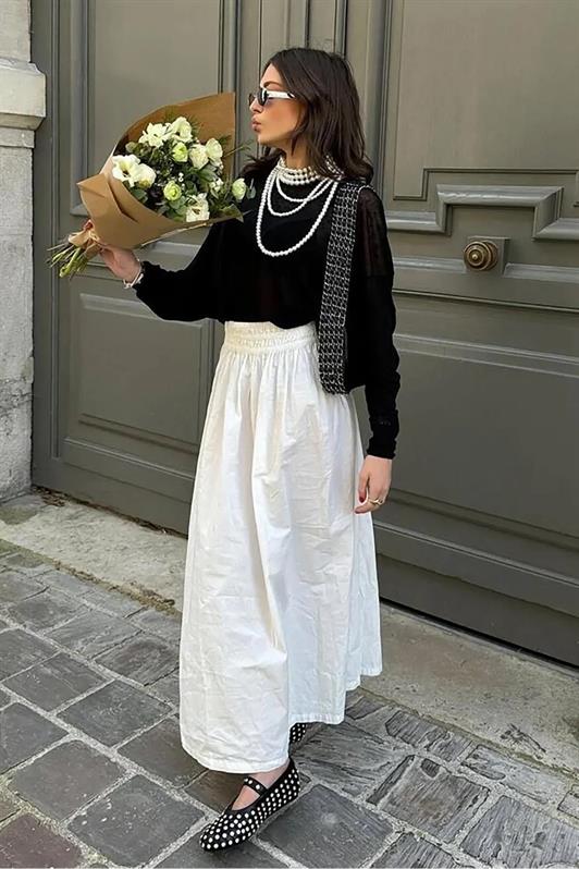 MDX White Basic Slit Midi Skirt MG2092 - Almelo