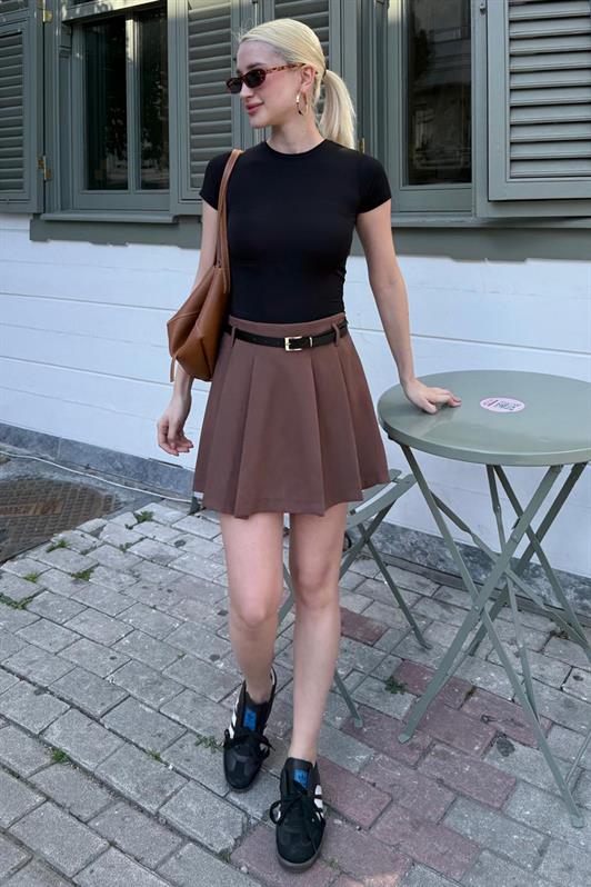 MDX Brown Pleated Women's Mini Shorts Skirt Mg2402 - The Colony