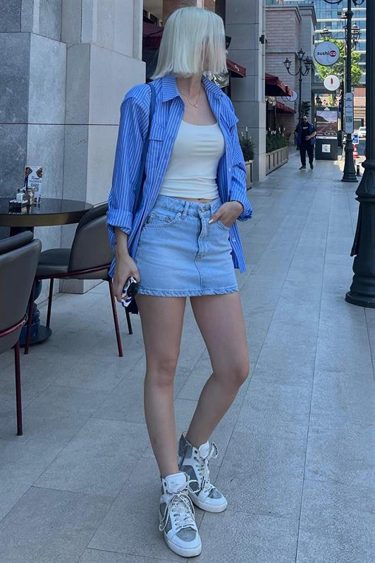 MDX Madmext Light Blue Denim Skirt MG2372 - Kawartha Lakes