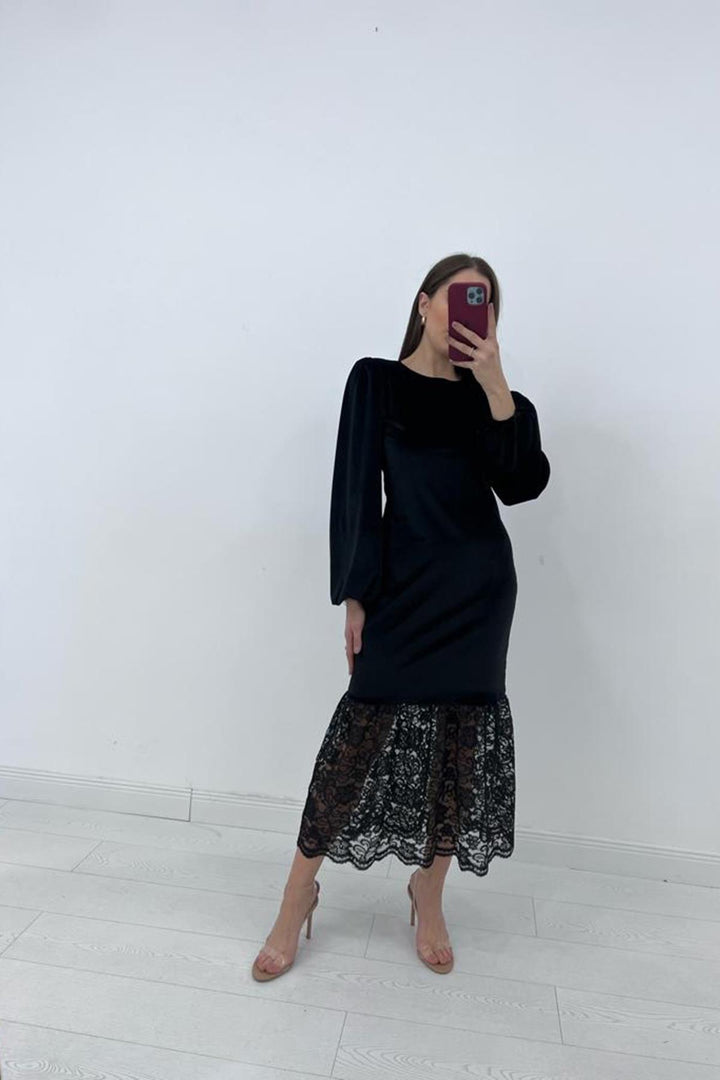 ELS Lace Trim Dress - Black - Granby
