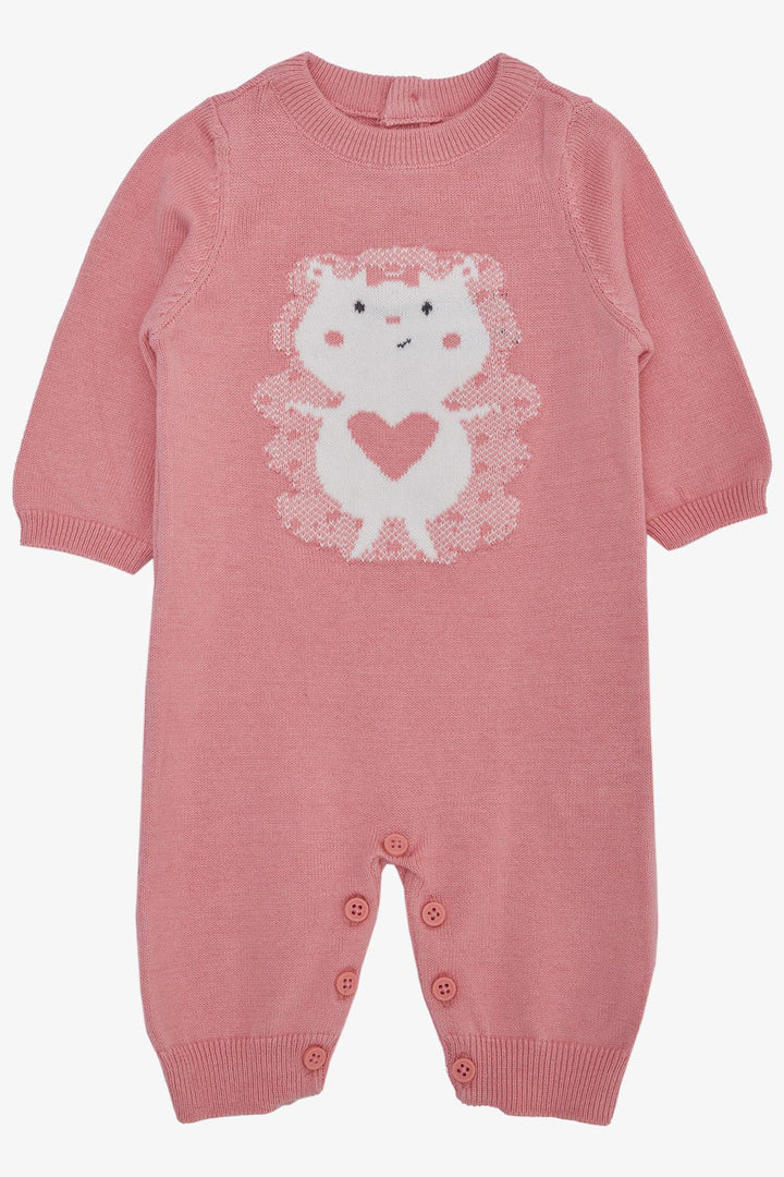 BRE Export Baby Girl Romper Knitted Cute Animal Printed 0-9 Months, Rose Pink - Atascocita