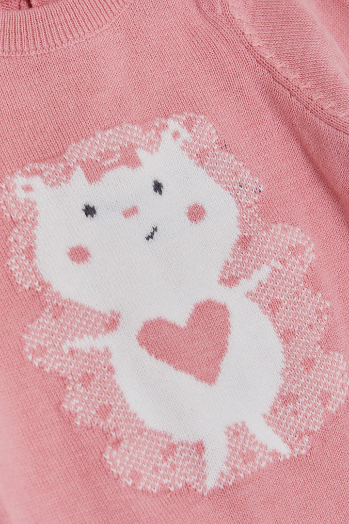 BRE Export Baby Girl Romper Knitted Cute Animal Printed 0-9 Months, Rose Pink - Atascocita