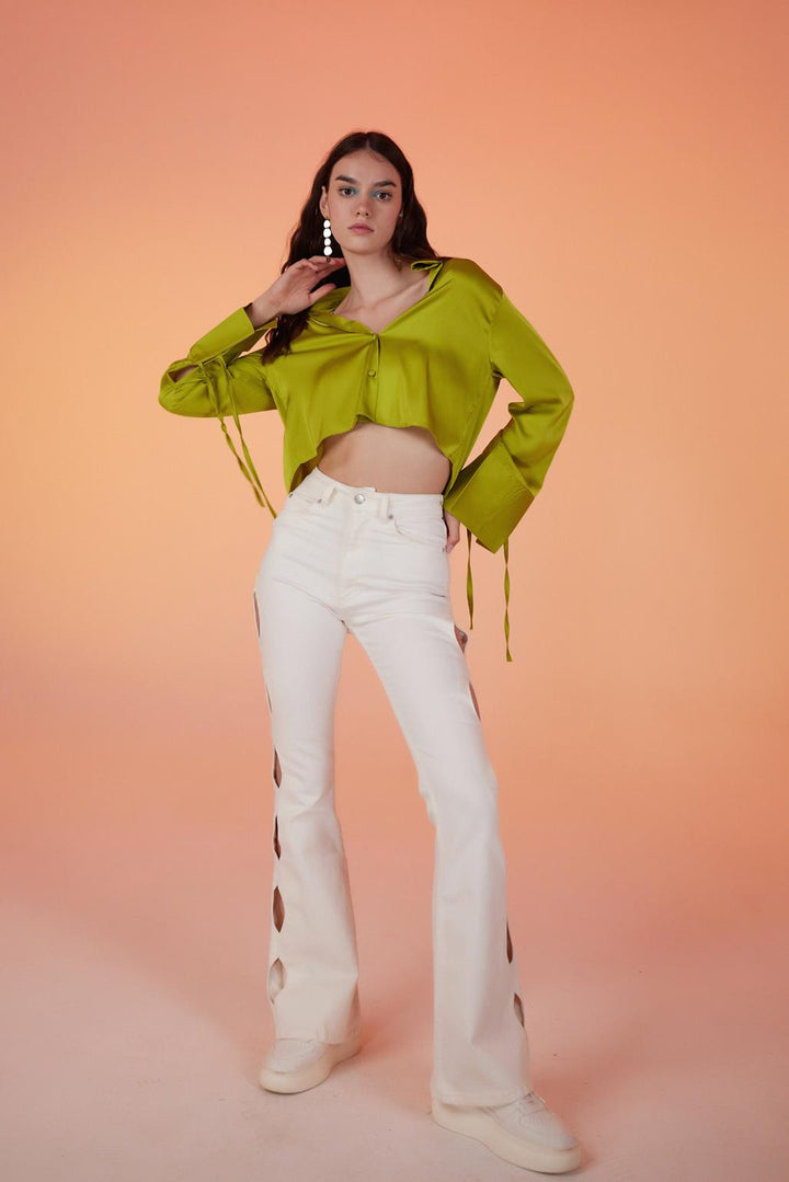 HLLY Women Cutout Jeans White - Barnet