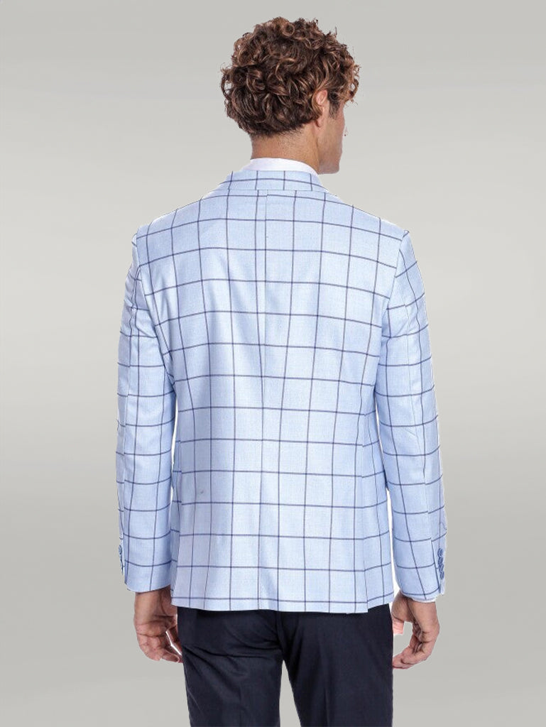 WSS Plaid Slim Fit Light Blue Men Blazer  - Singen