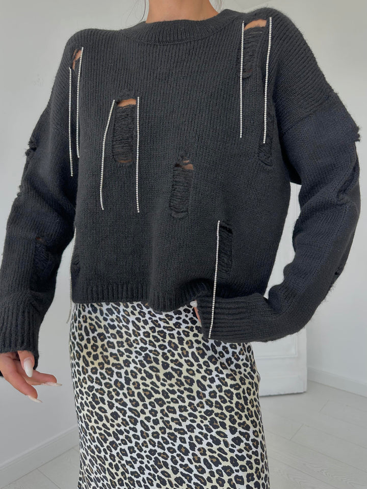 ELS Faça and Chain Detailed Sweater - Black - Apaseo el Grande