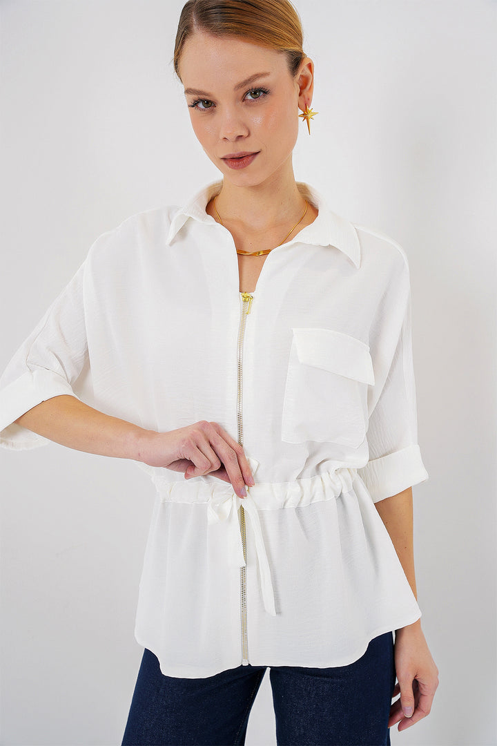 BGD Women Zippered Women's Shirt 0721 - White - Medgidia