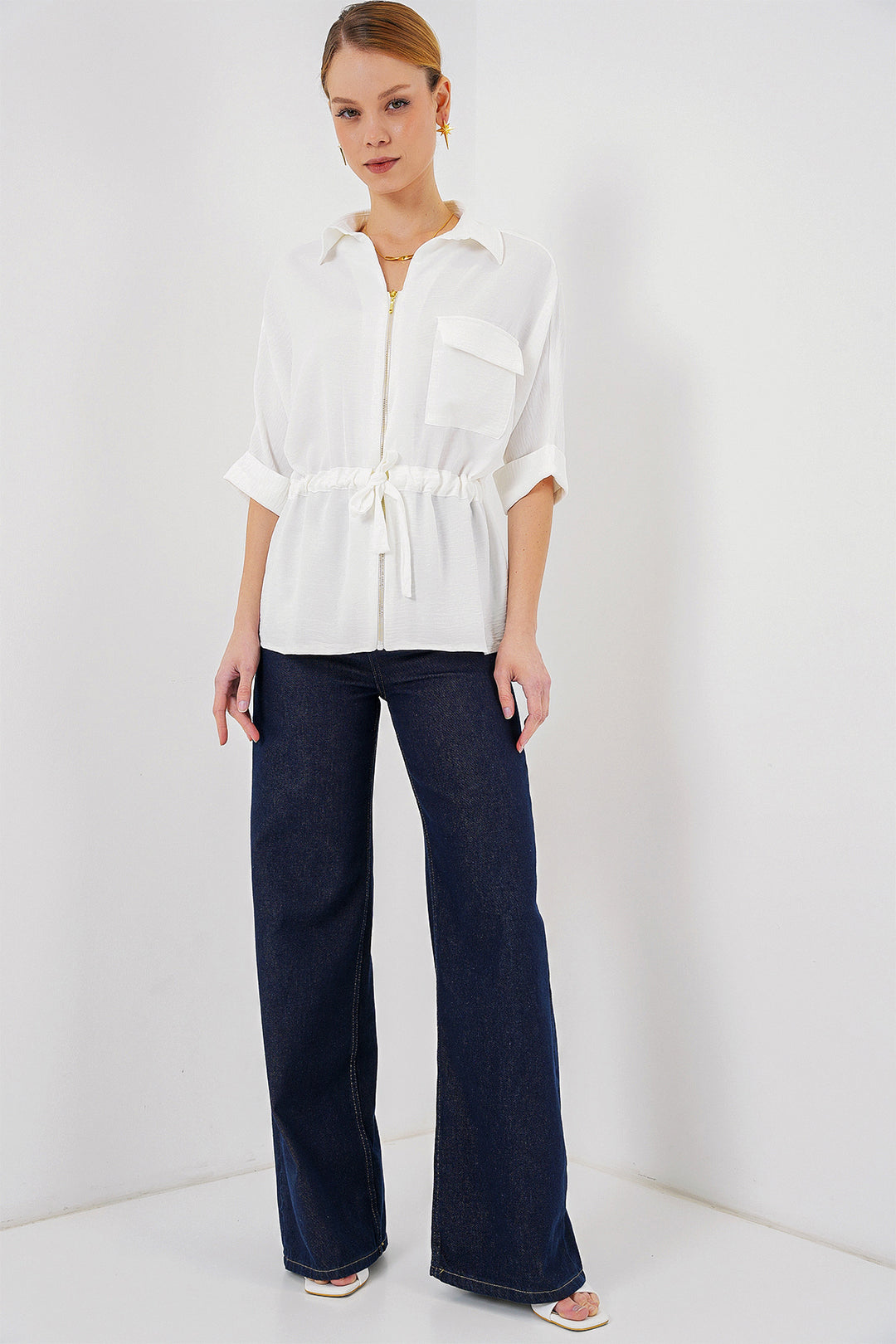 BGD Women Zippered Women's Shirt 0721 - White - Medgidia