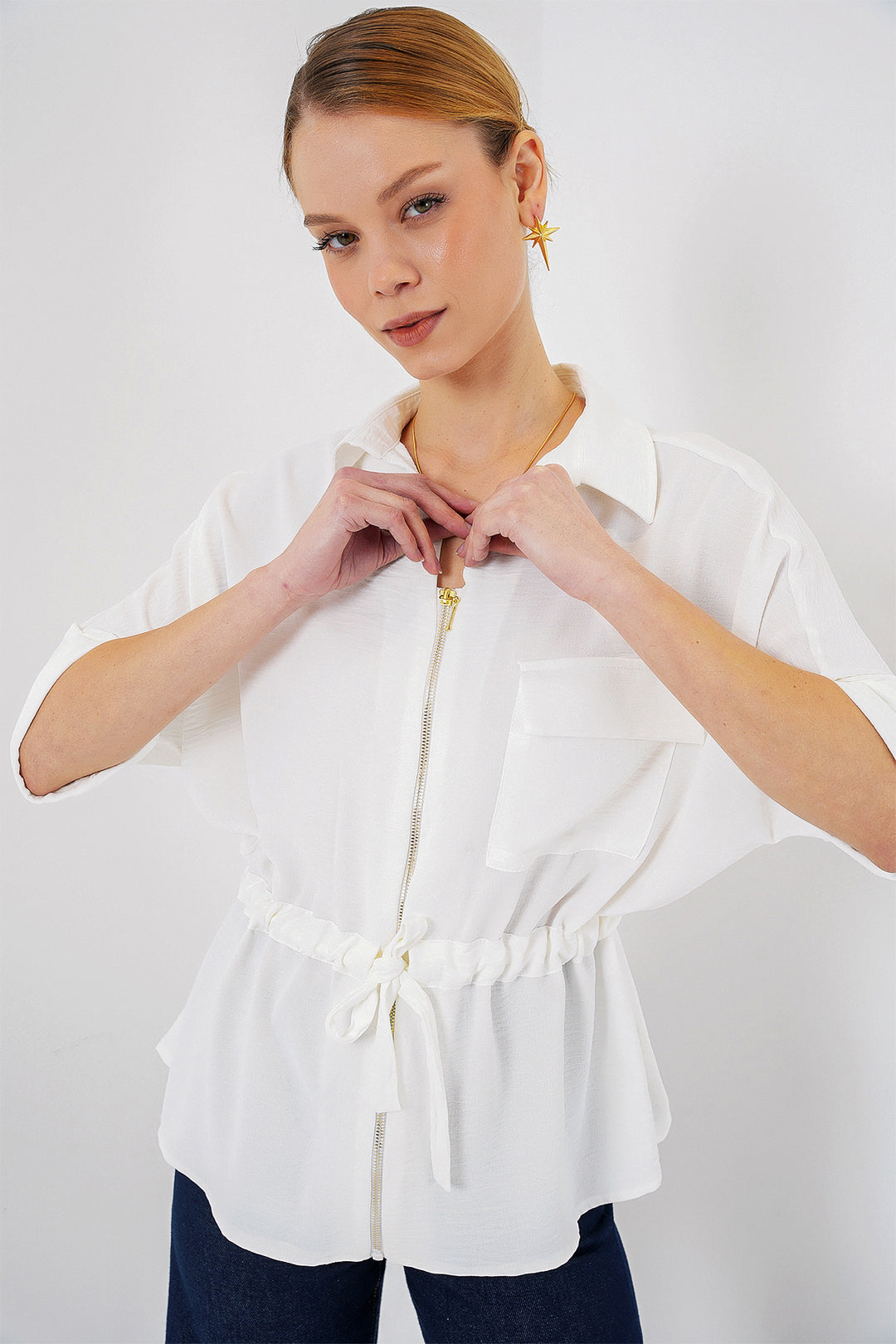 BGD Women Zippered Women's Shirt 0721 - White - Medgidia
