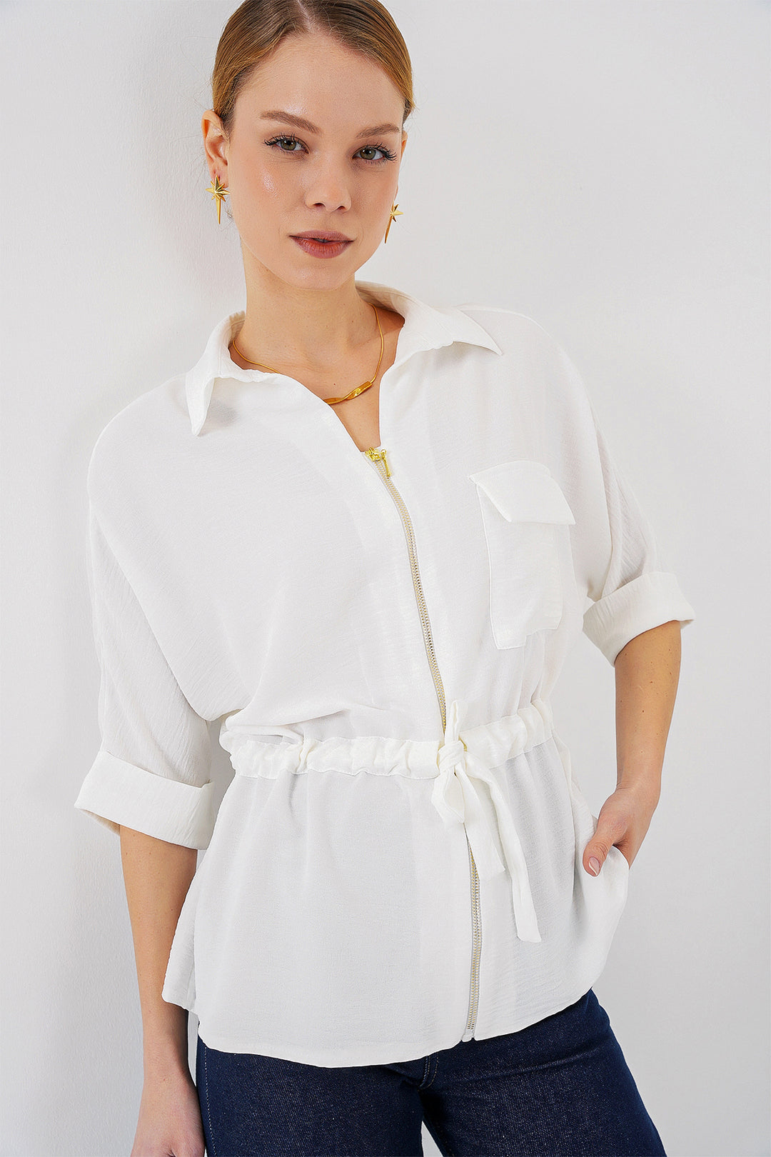 BGD Women Zippered Women's Shirt 0721 - White - Medgidia