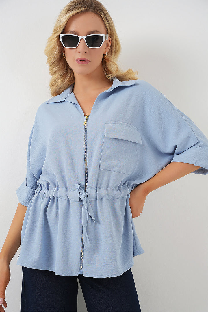 BGD Women Zippered Women's Shirt 0721 - Blue - Bazal’tove