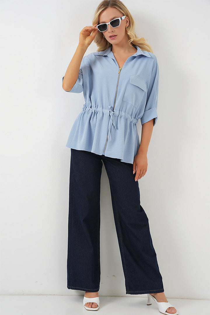 BGD Women Zippered Women's Shirt 0721 - Blue - Bazal’tove
