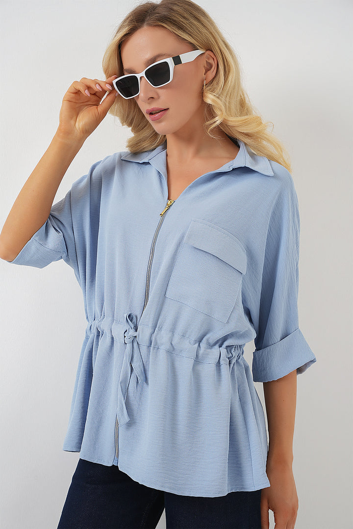 BGD Women Zippered Women's Shirt 0721 - Blue - Bazal’tove