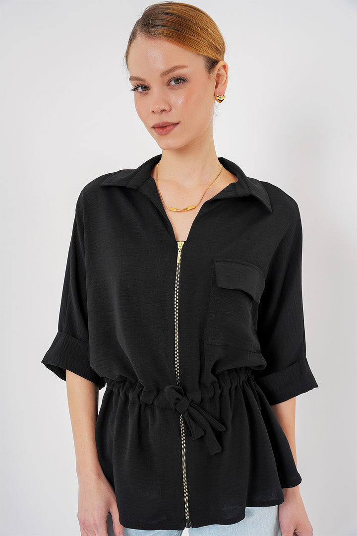 BGD Women Zippered Women's Shirt 0721 - Black - Oildale