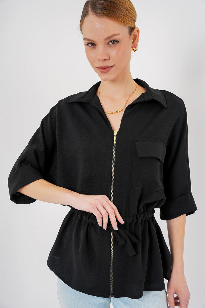 BGD Women Zippered Women's Shirt 0721 - Black - Oildale