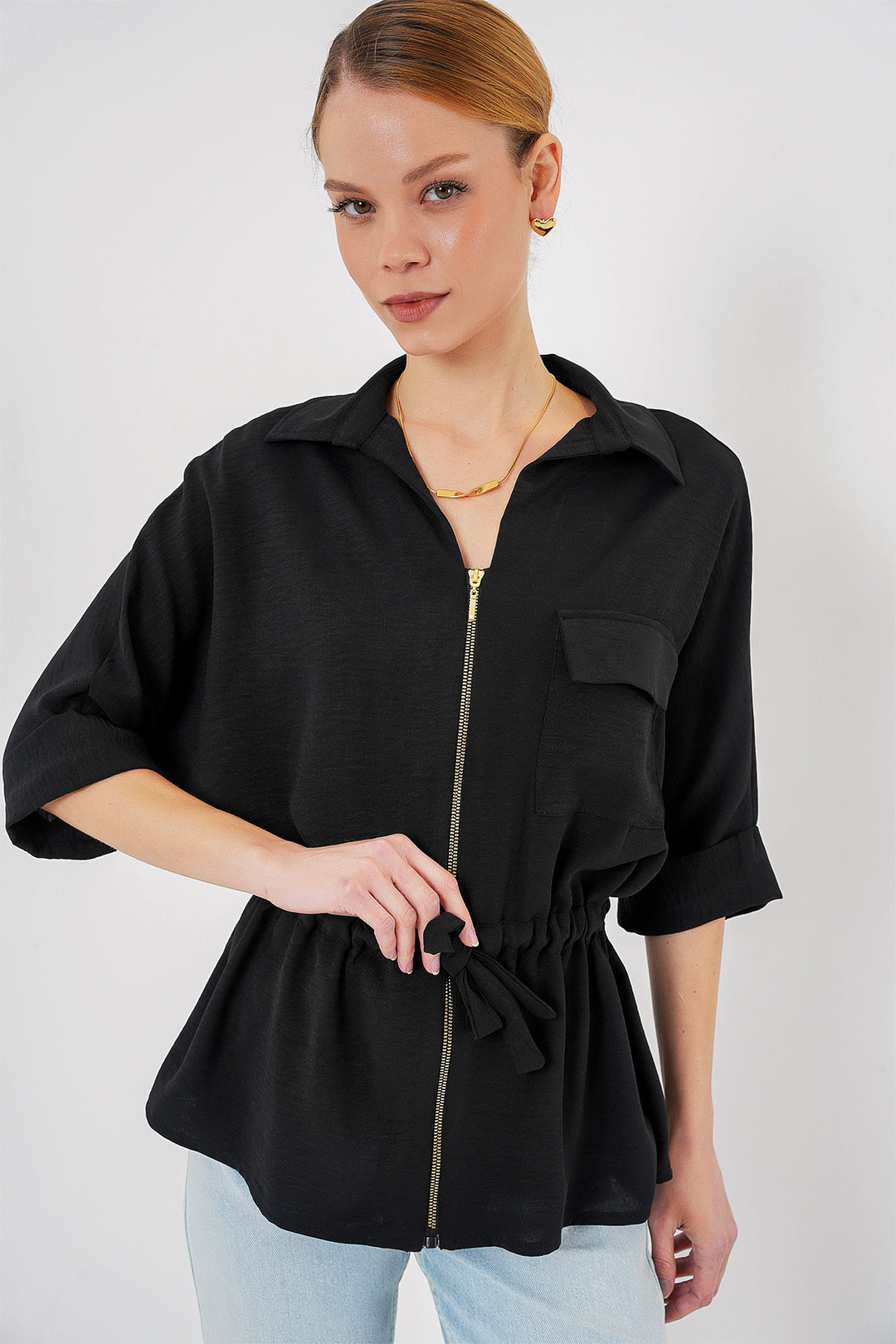 BGD Women Zippered Women's Shirt 0721 - Black - Oildale