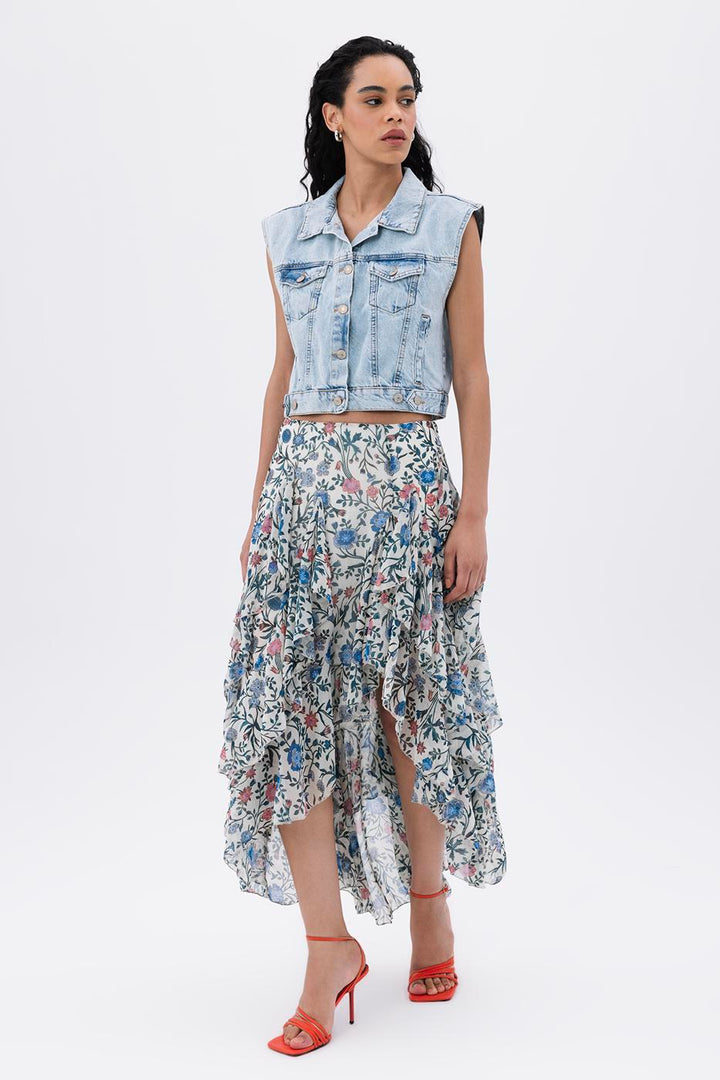 BSL Women Asymmetrical Chiffon Skirt with Ruffle Detail - Seaside