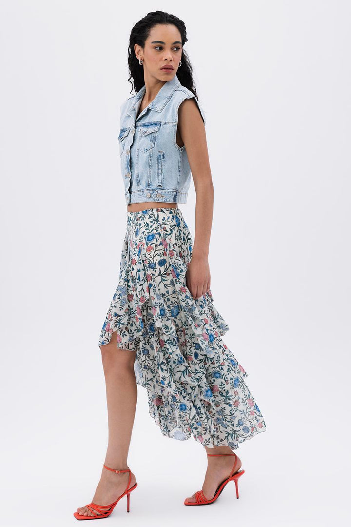 BSL Women Asymmetrical Chiffon Skirt with Ruffle Detail - Seaside