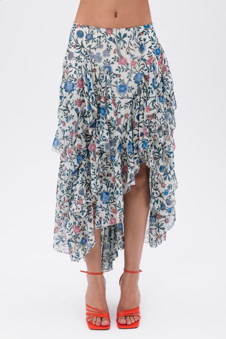 BSL Women Asymmetrical Chiffon Skirt with Ruffle Detail - Seaside