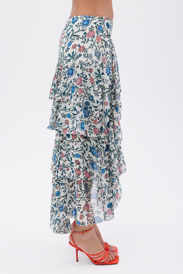 BSL Women Asymmetrical Chiffon Skirt with Ruffle Detail - Seaside