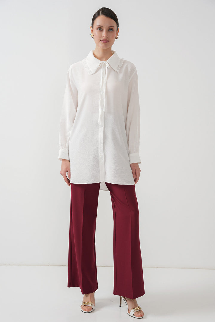 BGD Women Frilly Long Shirt Tunic 5952 - White - Cologno Monzese