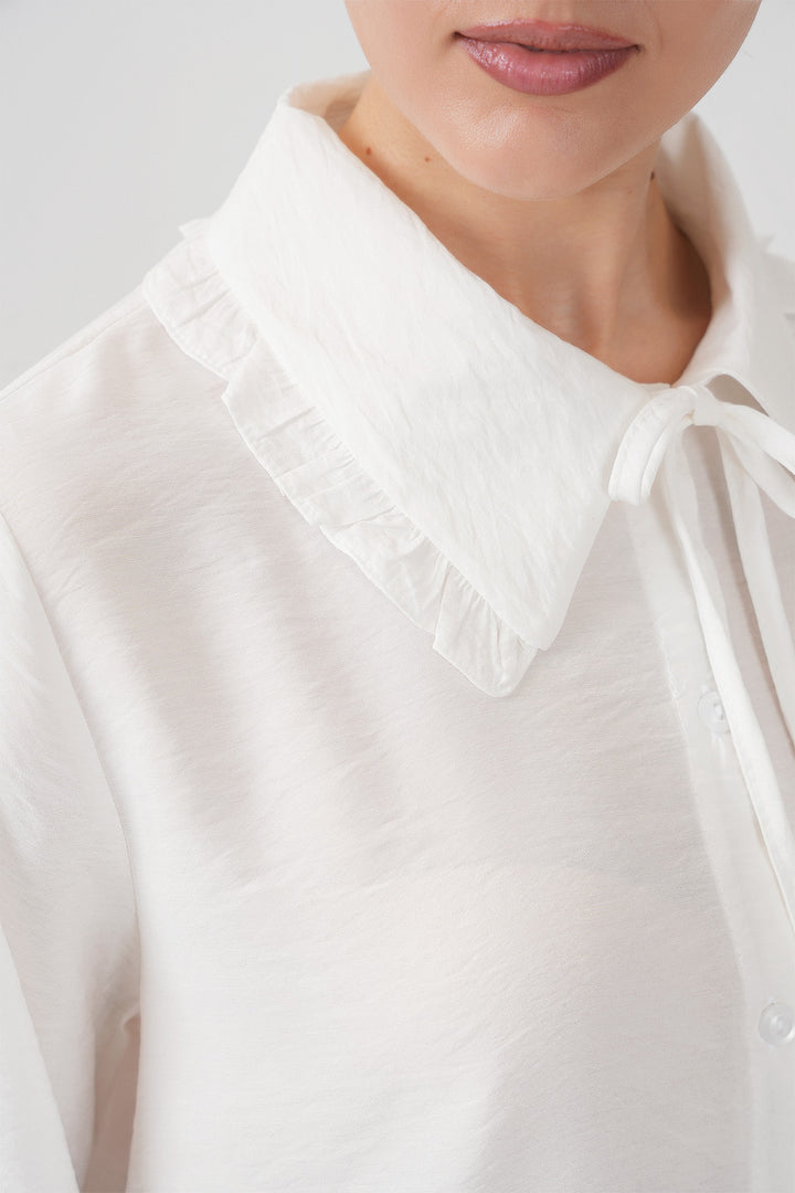 BGD Women Frilly Long Shirt Tunic 5952 - White - Cologno Monzese