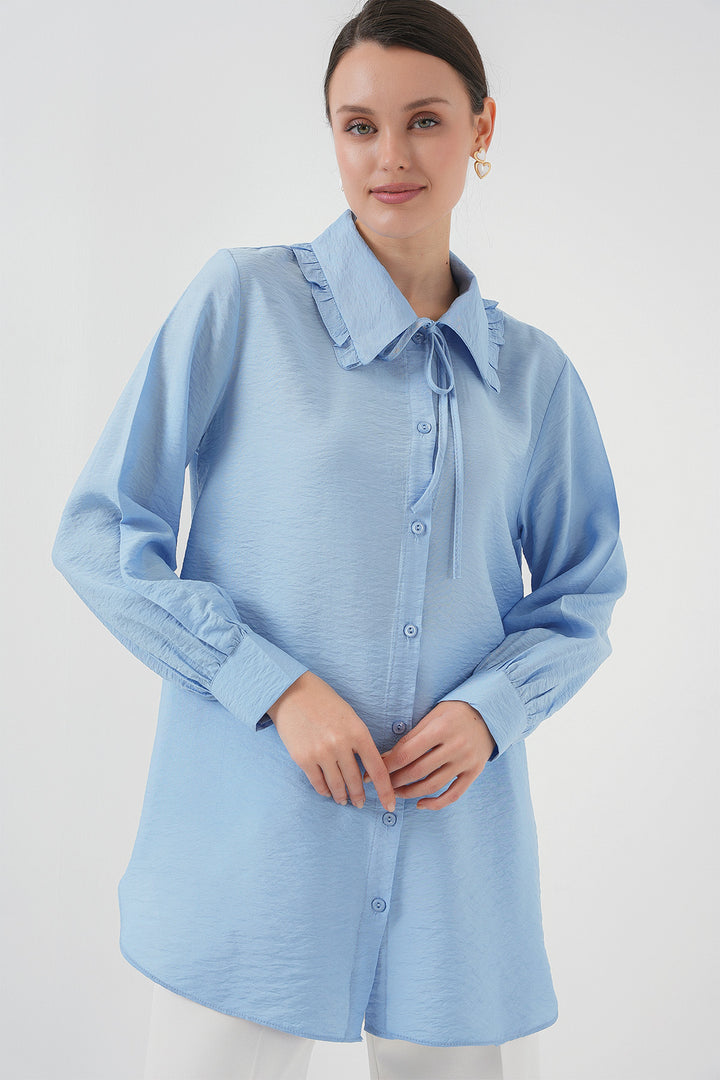 BGD Women Frilly Long Shirt Tunic 5952 - Blue - Lousada