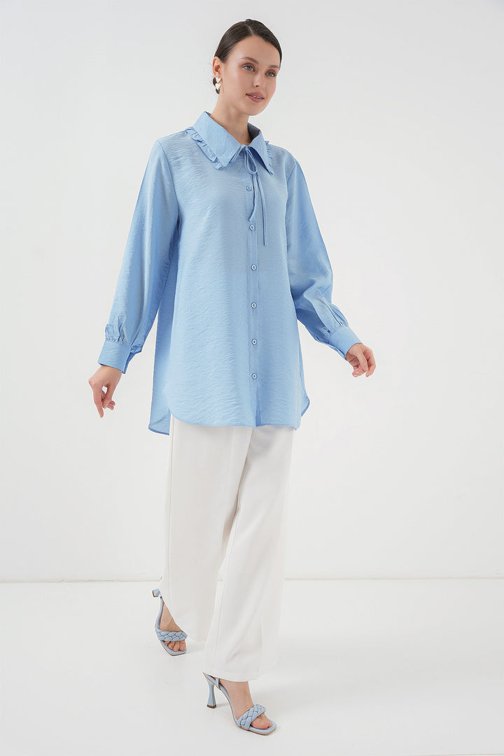 BGD Women Frilly Long Shirt Tunic 5952 - Blue - Lousada