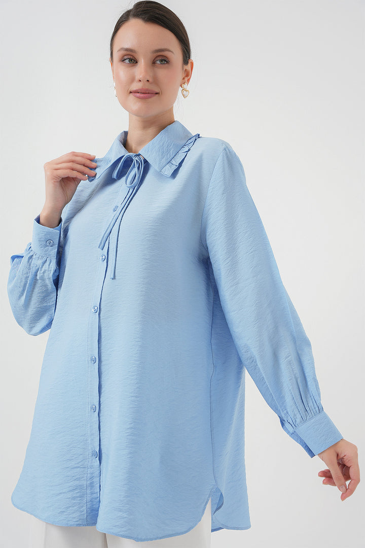 BGD Women Frilly Long Shirt Tunic 5952 - Blue - Lousada