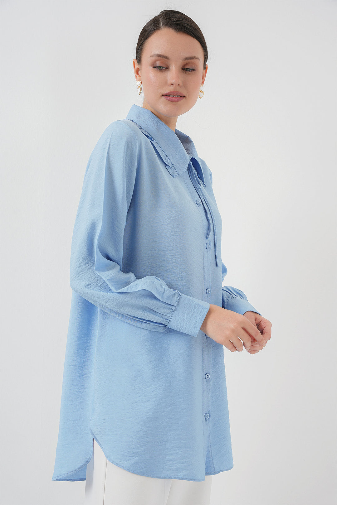 BGD Women Frilly Long Shirt Tunic 5952 - Blue - Lousada