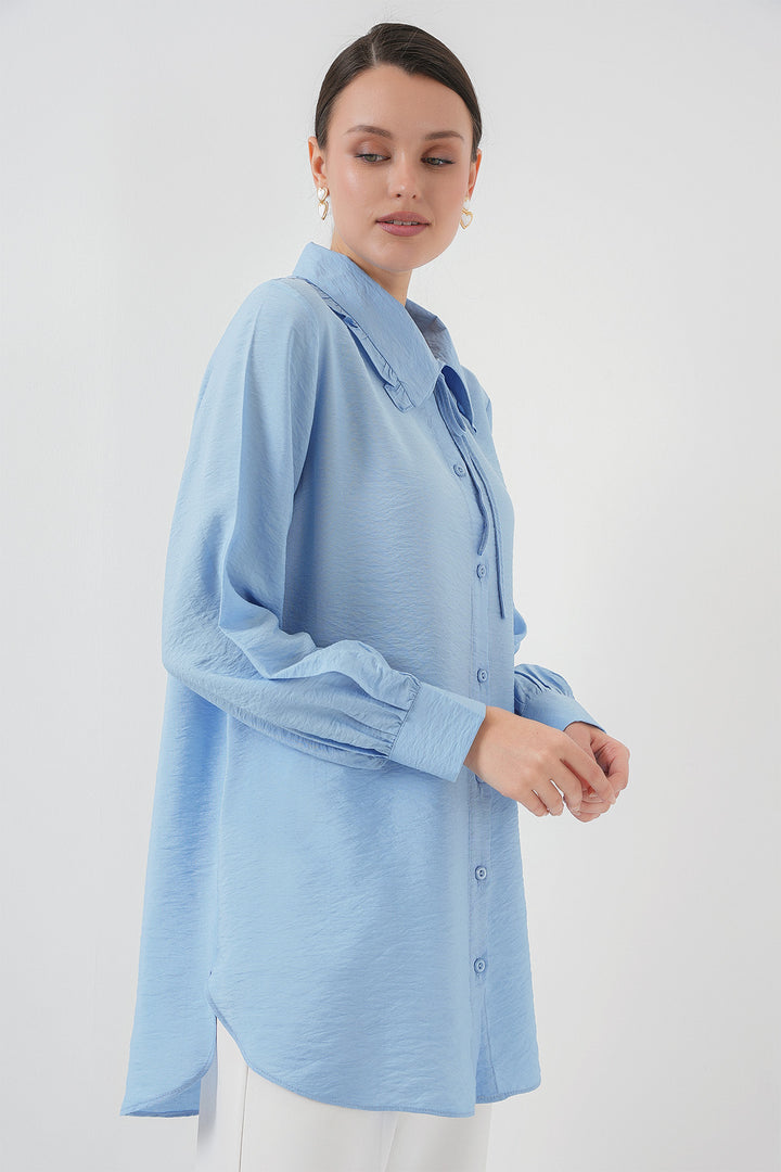 BGD Women Frilly Long Shirt Tunic 5952 - Blue - Lousada
