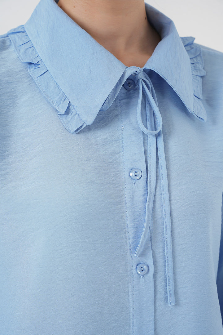 BGD Women Frilly Long Shirt Tunic 5952 - Blue - Lousada