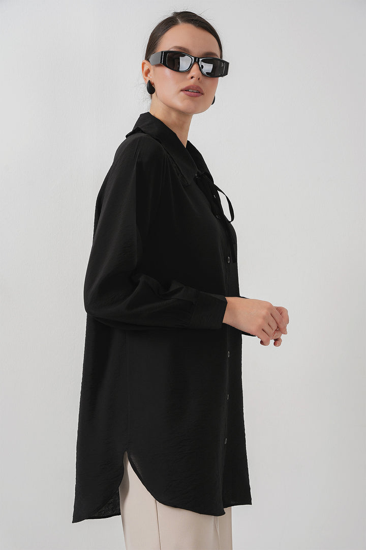 BGD Women Frilly Long Shirt Tunic 5952 - Black - Chattanooga