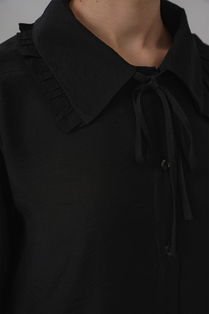 BGD Women Frilly Long Shirt Tunic 5952 - Black - Chattanooga