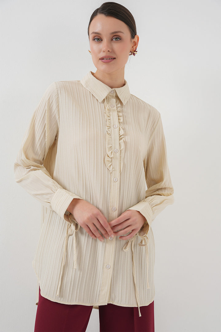BGD Women Frilly Long Shirt Tunic 5953 - Beige - Tepatitlán de Morelos