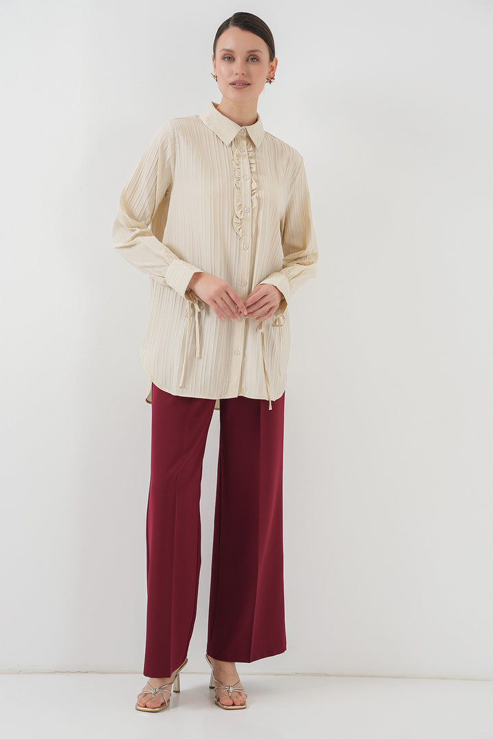 BGD Women Frilly Long Shirt Tunic 5953 - Beige - Tepatitlán de Morelos