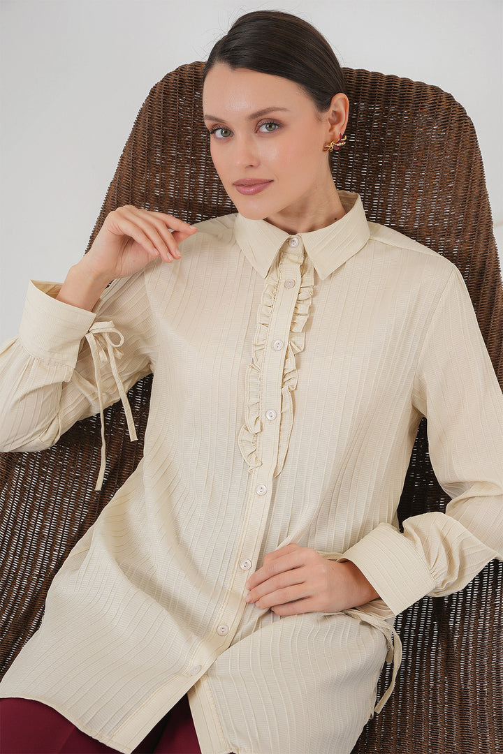 BGD Women Frilly Long Shirt Tunic 5953 - Beige - Tepatitlán de Morelos