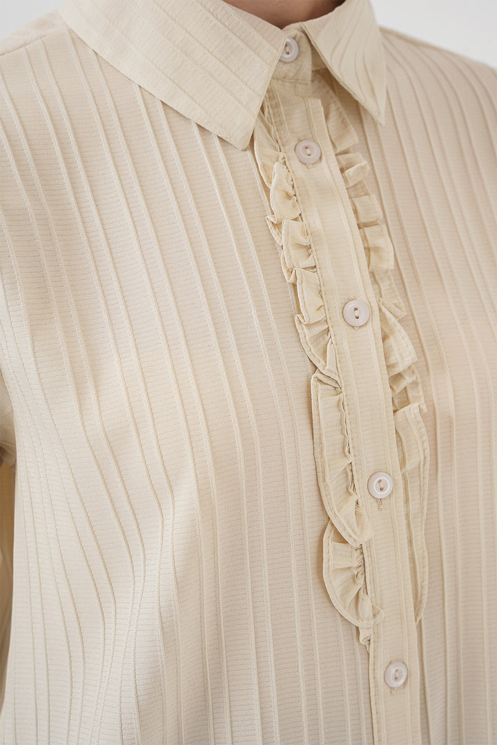 BGD Women Frilly Long Shirt Tunic 5953 - Beige - Tepatitlán de Morelos