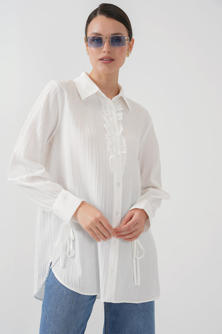 BGD Women Frilly Long Shirt Tunic 5953 - White - Prescott Valley