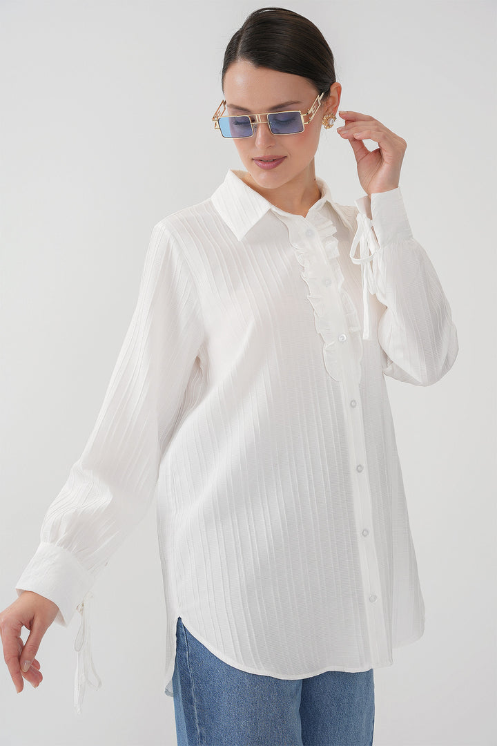 BGD Women Frilly Long Shirt Tunic 5953 - White - Prescott Valley