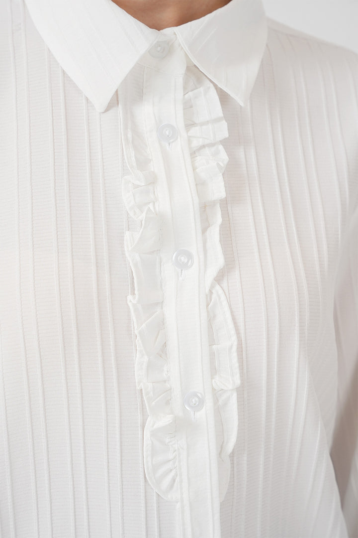 BGD Women Frilly Long Shirt Tunic 5953 - White - Prescott Valley